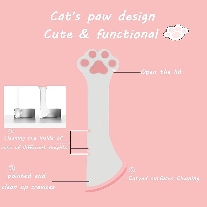 3 Pcs Pet Food Can Lids & One Can Spoon | Cute Paw Shape Opener Spatula Cat Wet Food Spoon | Universal BPA Free Silicone Can Spoon & Covers for Dog Cat Cans(Pink)