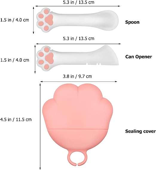 3 Pcs Pet Food Can Lids & One Can Spoon | Cute Paw Shape Opener Spatula Cat Wet Food Spoon | Universal BPA Free Silicone Can Spoon & Covers for Dog Cat Cans(Pink)