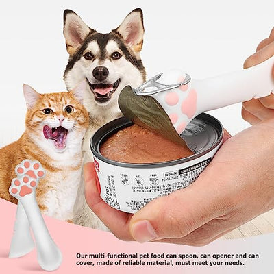 3 Pcs Pet Food Can Lids & One Can Spoon | Cute Paw Shape Opener Spatula Cat Wet Food Spoon | Universal BPA Free Silicone Can Spoon & Covers for Dog Cat Cans(Pink)