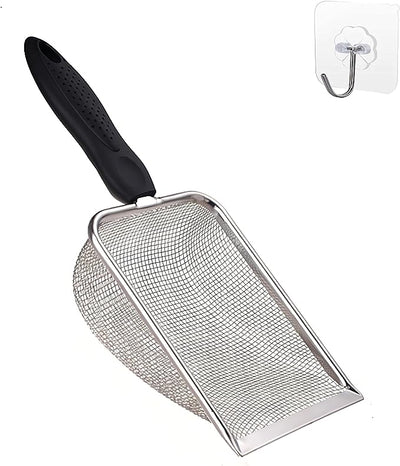 Small Mesh Stainless Steel Cat Litter Scoop Fine Mesh Metal Reptile Litter Cleaner Scooper Non-Stick Coated Metal Litter Scoop Fine Sand Litter Scooper (Hole:3.8mm/Fine Sand Scooper)