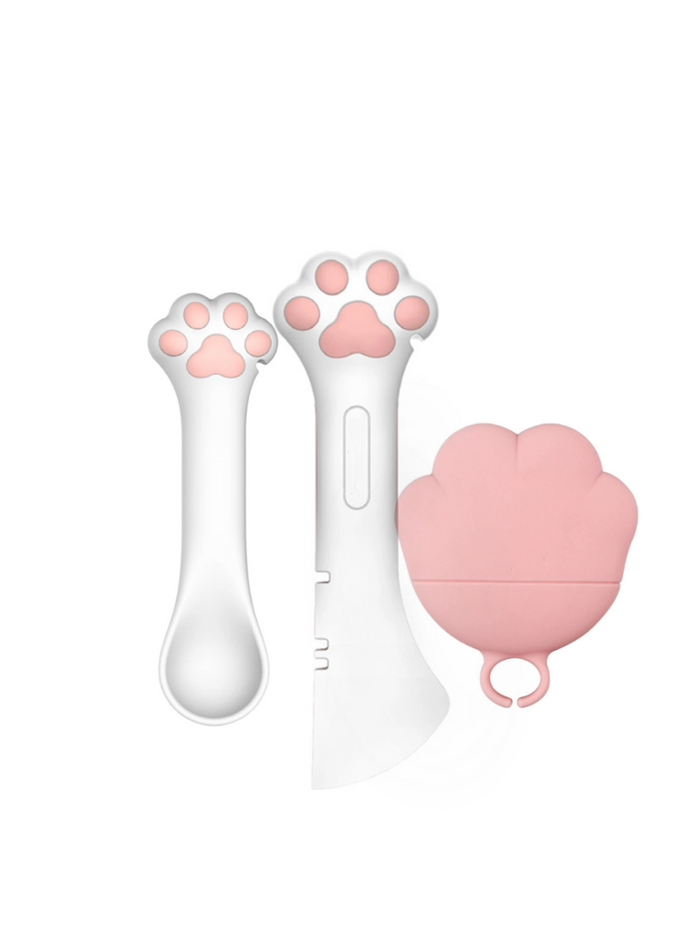 3 Pcs Pet Food Can Lids & One Can Spoon | Cute Paw Shape Opener Spatula Cat Wet Food Spoon | Universal BPA Free Silicone Can Spoon & Covers for Dog Cat Cans(Pink)